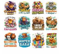 UV DTF Cup Wraps Transfer Stickers, 12 Pattern Waterproof Capybara Themed Decals for Mug Glass Water Bottle, 6.35 cm DIY Crafts for Notebook Luggage Laptop Car