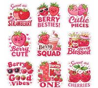UV DTF Cup Wraps Transfer Stickers, 9 Pattern Waterproof Decals for Mug Glass Water Bottle, 6.35 cm Strawberry Cherry Berry Theme DIY Crafts for Notebook Luggage Laptop Car