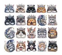 UV DTF Rub-On Stickers, Cat with Crown Design, 3x3 Inch, 18 Patterns, Waterproof Decals for Glass Jars, Tumblers, Mugs, Water Bottles, Notebook, Laptop, Car