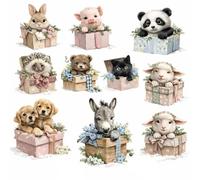 UV DTF Rub-On Transfer Stickers, 10 Cute Animals in Gift Boxes Pattern, Waterproof Decals for Mugs, Water Bottles, Notebooks, Laptops, 2.5 Inch