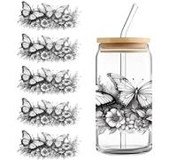 UV DTF Transfer Decals, 5 Sheets DTF Rub On Transfer Sticker, UV DTF Cup Wrap Transfer Sticker, Waterproof UV DTF Cup Wrap Transfer Decals Transfer Sticker for 16 oz Glass Cups