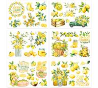 UV DTF Transfer Stickers for Furniture, Watercolor Lemon Home Decor Decals with Inspirational Quotes - 6 Sheets Rub on Transfers for Wood Glass Crafts DIY (12x8 Inch/300x200mm)