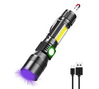 UV Flashlight Black Light, USB Rechargeable Flashlight with Magnetic Base - High Light, Side Light, 7 Modes, Zoomable, Waterproof - LED Torch for Mechanics Pet Urine Stains Detection (1)