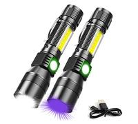 UV Flashlight Rechargeable, Black Light Flashlight with Magnet&Side Work Light 3in1 Tactical Flashlight Blacklight&Redlight, 1000lm, Zoomable, Waterproof LED Torch for Pet Urine Detector, Mechanics
