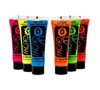 UV Glow Neon Face and Body Paint Set of 6 Tubes - Fluorescent - Brightest glow under UV!
