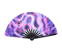 UV Glow Rave Hand Fan: Large Bamboo Folding Clack Hand Fan for Men and Women Handheld Fan for Music Festival, Club, Freaky, Party, Dance, Performance, Decoration
