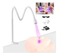 UV Glue Curing Lamp for eyelash Extension, LED Lash Lamp with Foot Switch, Eye Patch & Goggles, 5 W Flexible Gooseneck, Table clamp lamp, 360° Adjustable Head, Glue Cured in 1-3 Seconds,White