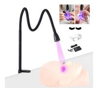 UV Glue Curing Lamp for eyelash Extension, LED Lash Lamp with Foot Switch, Eye Patch & Goggles, 5 W Flexible Gooseneck, Table clamp lamp, 360° Adjustable Head, Glue Cured in 1-3 Seconds,Black