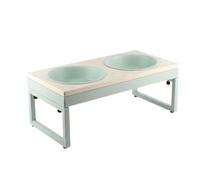 UV Leaf Printed Elevated Dog Diner with 25 fl oz Stainless Steel Double Bowls, Wooden Raised Dog Bowls, Metal Stand, Food & Water Feeder for Small Dogs