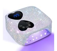 UV LED Nail Lamp Cordless, HUITINE 80W Rechargeable UV Light for Gel Nails, Professional Gel Light Dryer with 5 Timers & Mirror Base, Sparkling Rhinestones Diamond Curing Lamp for Salon & Home