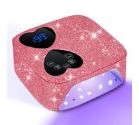 UV LED Nail Lamp Cordless, HUITINE 80W Rechargeable UV Light for Gel Nails with 5 Timers & Mirror Base, Professional Gel Light Dryer, Sparkling Rhinestones Curing Lamp for Salon & Home (Pink Diamond)