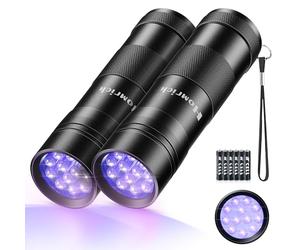 UV Light Torch, 12 LED UV Lamp Ultraviolet Torch, 2PCS UV Flashlight for Pet Urine Detector, 395nm Blacklight Torch for Money, Documents, Invisible Insects Detector On Floor (6 AAA Batteries Included)