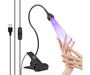 UV Nail Lamp, AISEELY Nail Dryer LED Glue Curing Lamp, 3W USB Glue Lamp Ultraviolet Violet Light with Clip, for Manicure, Mobile Phone, Circuit Board Repair (Black)