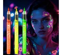 UV Neon Face Paint Pens - Fine Detail Markers & Water Based Fluorescent Ink for Night Party Makeup, Face and Body Art, Bright Glow Under UV Light, Quick Drying Smudge Resistant and Easy to Wash