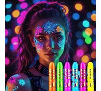 UV Neon Glow Face Paint Crayons Kit, Glow in the Dark Face Paint, Washable Body Painting, Glow Under Black Light, Perfect for Party Festival Accessories and Halloween Makeup