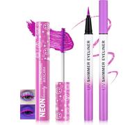 UV Neon Purple Mascara & Eyeliner Set, Waterproof Volumizing Colored Mascara Volume and Length for Lashes Lengthening, Long Lasting Glitter Liquid Eyeliner Pencil, Halloween Glow in the Dark Makeup-01