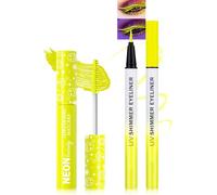 UV Neon Yellow Mascara & Eyeliner Set, Waterproof Volumizing Colored Mascara Volume and Length for Lashes Lengthening, Long Lasting Glitter Liquid Eyeliner Pencil, Halloween Glow in the Dark Makeup-07