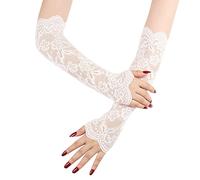 UV Protection Lace Arm Sleeves, Women's Floral Long Lace Gloves Hollow Out Sunscreen Gloves Fingerless for Halloween Wedding Tea Party Driving Riding