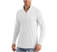 UV Protection Shirts for Men UK Long Sleeve 1/4 Zip Up Shirts UPF 50+ Sun Rash Guard Tees Casual Fishing Running Outdoor Top White