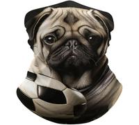 UV Protection Tube Scarf,Pug Dogs With Soccer Ball,Facial Decoration Non-Slip Neck Gaiter for Workout Women Yoga 26X30cm