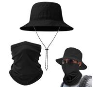 UV Protection Wide Brim Hiking Hat, Foldable Waterproof Bucket Hat, Outdoor Safari Hat with Adjustable Chin Strap Neck Gaiter, Unisex Summer Boonie Hat for Women Men Fishing Golfing