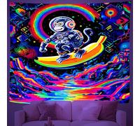 UV Reactive Astronaut Tapestry, Glow in the Dark Monkey Tapestries, Blacklight Starry Sky Space Cartoon Animal Glow Wall Hanging for Dorm Bedroom Living Room Home Decor 90x120 cm T5f195