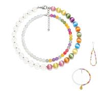 UV-Reactive Beaded Jewellery Collection, Stackable Colour-Changing Necklace, Sunlight Activated Rainbow Hues, Lightweight Resin Jewellery for Beach, Festivals, Swimming & Everyday (SET-1,2PCS)