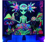UV Reactive Blacklight Alien Weed Tapestry - Black Light Mushroom Eyes Wall Hanging for Bedroom - Room Decor Aesthetics Party Poster - Glow in The Dark - 60 * 51 Inch