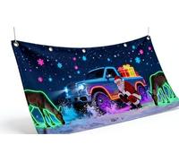 UV Reactive Christmas Garage Curtain Backdrop, Festive Party Decor for Indoor/Outdoor, Durable Polyester Fluorescent Decor with Snowflake Santa Prints (Does Not Glow on Its Own)