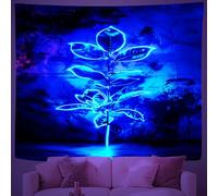 UV Reactive Neon Blue Tapestry, Glow in the Dark Abstract Botanical Tapestries, Blacklight Fantasy Plant Glow Wall Hanging for Dorm Bedroom Living Room Home Decor 90x120 cm L5fz107