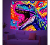 UV Reactive Neon Dinosaur Tapestry, Glow in the Dark Psychedelic Graffiti Tapestries, Blacklight Surreal Pop Art Glow Wall Hanging for Dorm Bedroom Living Room Home Decor 100x150 cm U2c52