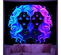 UV Reactive Neon Faces Tapestry, Glow in the Dark Cosmic Goddess Tapestries, Blacklight Mystic Third Eye Symbols Glow Wall Hanging for Dorm Bedroom Living Room Home Decor 130x150 cm Y2g205