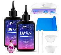 UV Resin Kit 200g with UV Light, Hard Type UV Resin Kit, Upgraded Formula & Crystal Clear UV Resin for Jewlery Making, 100g*2 Resin UV Kit with Light for Earring, Pendant, DIY