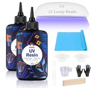 UV Resin Kit with Light - 300g Upgraded Hard Type Crystal Clear Ultraviolet Curing UV Resin Kit, 18 Lamp Beads UV Light, UV Resin with Light for Craft Jewelry Making