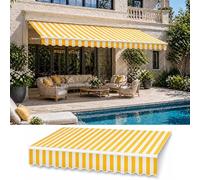 UV Resint Retractable PatioReplacement Fabric Du Waterproof Polyester Canopy Cloth for Outdoor Sun ProtectYellow White Stripe 12x4.9ft