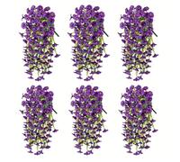 UV Resistant Artificial Flowers - 6 Pack Faux Petunias & Morning Glory Vines, No Fade Silk Plants for Outdoor Window Box, Porch & Planter Decor - Vibrant Purple