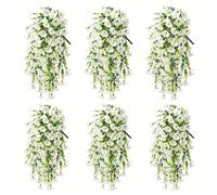 UV Resistant Artificial Flowers - 6 Pack Faux Silk Petunias & Morning Glory Vines for Outdoor Decor, Window Boxes, Porches & Planters - Fade-Resistant, Vibrant White Floral Arrangements