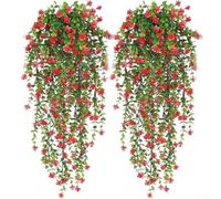 UV Resistant Faux Hanging Plants Set 4pc for Workshop Studio Decor Eucalyptus Lotus Flower Wall Tea Simulation Bouquet (Purple 2pcs)