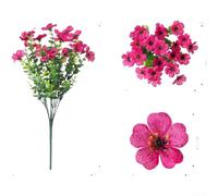 UV Resistant Faux Silk Daisy Floral Arrangement with Eucalyptus Leaves 7 Branch Bundle Artificial Bouquet for Modern Farmhouse Decor Indoor Outdoor(Rose Red)