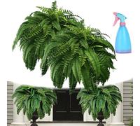 UV Resistant Lifelike Artificial Boston Fern, Faux Boston Ferns for Outdoor Planter Large, Greenenry Bush Plant for Garden Porch Entrance Home Windowsill Yard Farmhouse Decoraction (25 Leaves, 2Pcs)