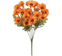 UV Resistant Outdoor Artificial Sunset Mums Flowers Faux Chrysanthemum for Home Garden and Patio Decoration (Autumn orange)