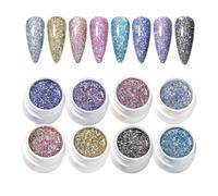 UV Shellac Nail Polish, Semi Permanent Nail Polish, Colour Gel Glazes, Brilliant Nail Colour, 8 Shades for at Home, Ideal for Women and Girls with Sparkling Effects