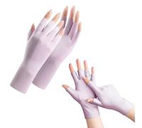 UV Sun Protection Gloves, Summer Women Fingerless Driving Gloves Non Slip Ice Silk Sunblock Gloves Mittens for Gel Nails Driving Riding Cycling Hiking Fishing Outdoor Activities (Purple)