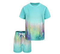 UV Swimming Shirt Boys Two-Piece Short Sleeve Swimming Shirt Children's Board Shorts Boys Bathing Set Kids Quick-Drying Swimsuit Set 98 164 / 3-16 Years, Green Splatter, 5-6 Jahre