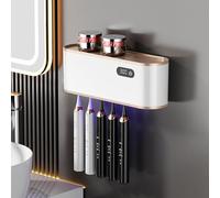 UV Toothbrush Sanitizer,5 Slots Bathroom Toothbrush Holder with with Sterilizer & Timing Function,Wall Mounted Toothbrush Cleaner for Bathroom No Drilling Required Toothbrush Organizer (White)