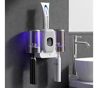 UV Toothbrush Sanitizer, Bathroom Toothbrush Holder Wall Mounted with Sterilizer Fan Drying Function Tooth Brush Cleaner Sterilizer Smart Toothbrush Sterilizer Suitable for Most Homes (Light Grey)