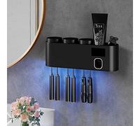 UV Toothbrush Sanitizer, electric Toothpaste Dispenser, Bathroom Toothbrush Holder Wall Mounted with Sterilizer Function, Toothbrush Organizer,Solar or USB charging,3 Cups,6 Toothbrush Slots-UV Black