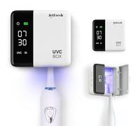 UV Toothbrush Sanitizer Holder & Cleaner with LED Clock Display & Hot Air Drying - Wall-Mounted UV Tooth Brush Holder for Bathroom Decor, Travel Use, Rechargeable Portable Design, Fits All Brushes