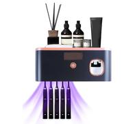 UV Toothbrush Sanitizer Holder, Electric Toothbrush Holder with Toothpaste Dispenser, No Drilling Wall Mounted Toothbrush Cleaner Organizer with 5 Brush Slots for Teeth Healthy (Black)
