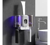 Uv Toothbrush Sanitizer Holder, Portable Toothbrush Cleaner Holder Wall Mounted with Sterilizer Fan Drying Function,Automatic Toothpaste Dispenser (Light gray)